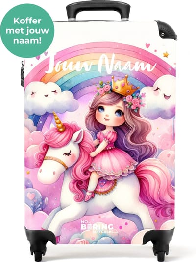 NoBoringSuitcases.com® - Kinderkoffer meisjes - Roze koffer - Reiskoffer met eenhoorn gepersonaliseerd - Unicorn trolley handbagage lichtgewicht - Past binnen 55x40x20 en 55x35x25