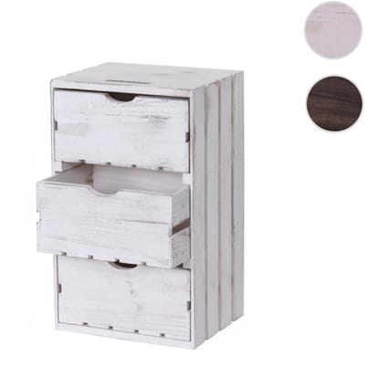 Commode MCW-C62, ladekast houten kist, shabby-look vintage 3 lades 53x32x26cm ~ wit
