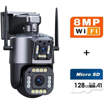 Nieuwe EU 12MP 6K WiFi IP-camera Buiten PTZ Drie lens Dubbele schermen 10X Zoom Auto Tracking Menselijk Waterdicht 4K CCTV-beveiliging 4K 8MP  Add 128G