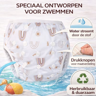 BonBini’s® Wasbare Zwemluier Rainbow – Anti-doorlek & Verstelbaar – Herbruikbaar Zwembroekje