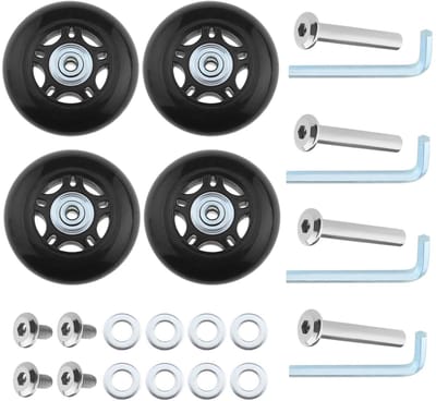 JHUBERS- Bagagerollen 60 mm - 2 Sets Vervangende Wielen - Rubber/Metaal - Assen 36 mm - Slijtvast - Flexibel Draaibaar - Trolleywielen