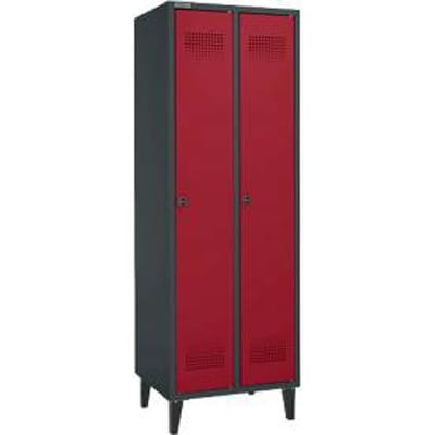 Schäfer Shop Genius Garderobekast met poten, 2 vakken, 300 mm vakbreedte, veiligheidsslot, antraciet/rood, met een draaislot, antraciet/rood