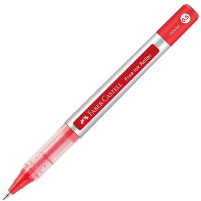 Faber Castell rollerbalpen Free Ink Micro, schrijfkleur rood, lijndikte 0,5 mm, met transparante houder en metalen clip, gerecycled kunststof, 1 stuk