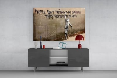Glasschilderij Street Art met Quote - Moderne Urban Kunst - Banksy Stijl Wanddecoratie - 90 x 60 cm