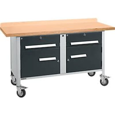 Mobiele werkbank Schäfer Shop Select PWi 150-0, multiplex beuken blad, tot 400 kg, B 1500 x D 700 x H 840 mm