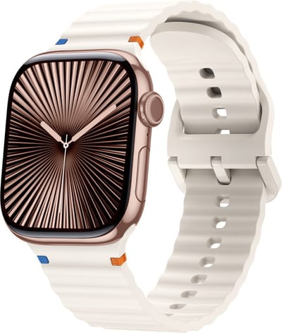 Strap-it Wave siliconen bandje met gespsluiting - geschikt voorApple Watch Series 1/2/3/4/5/6/7/8/9/10/11/SE/SE2/SE3 - Silicone band voor iWatch kleine maten 38mm 40mm 41mm 42mm (sterrenlicht/starlight)