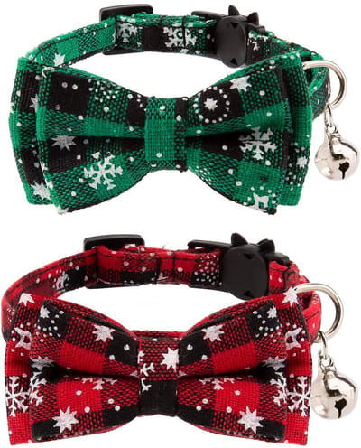 Dailygoods - 2 Stuks Kattenhalsbanden met Kerstruitjes - Verstelbare Halsbanden met Strik en Bellen