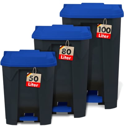 FLOORDIREKT Olaf Afvalemmer - Afvalemmer voor Keuken en Kantoor - Afvalscheidingssysteem - Pedaalemmer met Opstapmechanisme - Blauw - 50 L