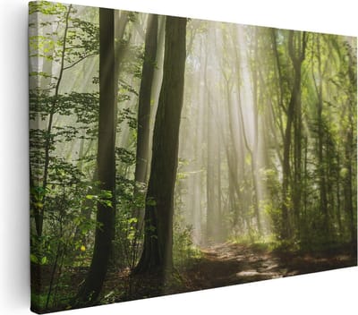 Artaza Canvas Schilderij Zonnestralen Bos - 30x20 cm - Klein - Wanddecoratie Landschap - Muurdecoratie Woonkamer - Schilderijen Op Canvas