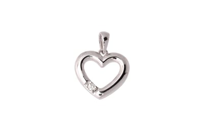Witgouden hanger - 14karaat – zirkonia - hart - uitverkoop - gewicht 2.1 gram - van € 365,= voor € 265,=