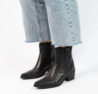 Manfield - Dames - Zwarte leren cowboy laarzen - Maat 36