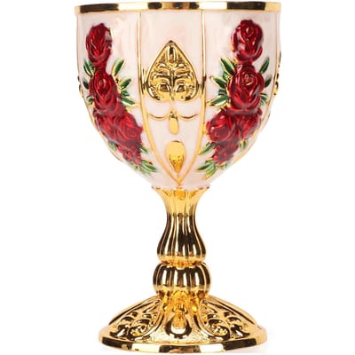 Gouden Kelk 4 Inch Hoog Zinklegering Retro Reliëf Bloempatroon Elegant Pimpbeker voor Feest Banket Bar L beige