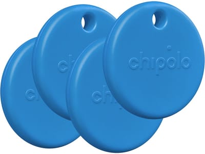 Chipolo POP - Bluetooth Tracker & KeyFinder - Werkt met Apple Find My & Android Find My Device - Tracker Apple iPhone & Android - 120 dB - Blauw - 4 Pack