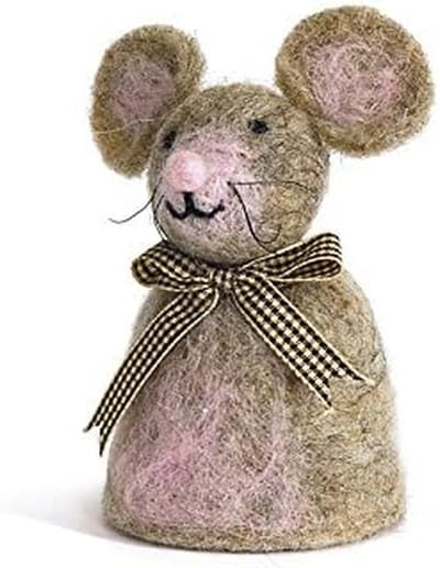 Decoratieve Eierwarmer - Muis Figuur - Tafel Decoratie - Met Vilt Strikje - 12 cm Hoog - Grijs