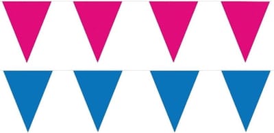 Feest versiering punt vlaggetjes pakket - 60 meter - blauw en roze - slingers / vlaggenlijnen - kunststof - buiten/binnen