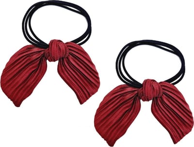 Haarsoires Haarelastieken – Strik 6cm - Streeppatroon Stof - Metaaldraad - Zwart Rood - Set van 2