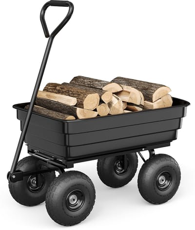 Tuinwagen Heavy Duty 110L - Transportkar Poly - 270kg Draagvermogen - Kantelwagen - Lekvrije Wielen 25cm - Snelafvoermekanisme - Voor Tuin Boerderij - Zwart