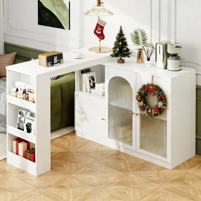 REDOM Draaibare opbergkast 120x40x97 cm van MDF, 360° rotatie, moderne witte bar- en vitrinekast