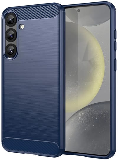 Geborsteld TPU Hoesje Geschikt voor Samsung Galaxy S25 Plus | Beschermhoes | Back Cover | Flexibel TPU | Stijlvol Carbon | Dun | Blauw