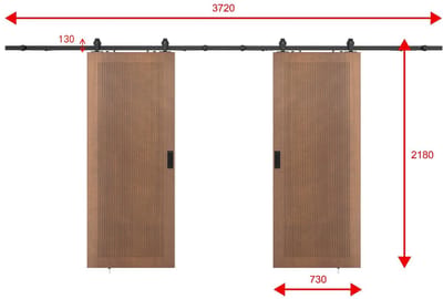 Vente-unique Zwevende dubbele schuifdeur in hout en MDF met opbouwsysteem - donker naturel - 2 x H205 x L73 cm - SANDORA
