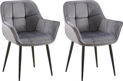 CLP Roseville Set van 2 eetkamerstoelen - Met armleuningen - Klassiek - Fluweel - donkergrijs