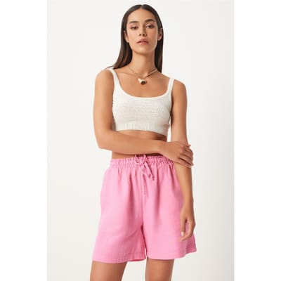 Hoge Taille Wijde Been Katoenen Shorts