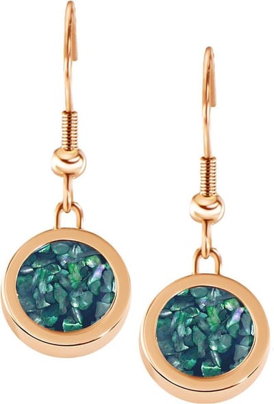 Quiges RVS Schroefsysteem Oorhangers Oorbellen Rosékleurig met Verwisselbare Donkerblauwe Vlokjes Schelp Mini Munt Set - ECOS020