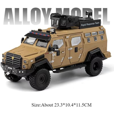 1:24 Militaire Explosiebestendige Auto Model Speelgoed Diecast Legering Gepantserde Auto Deur Geopend Geluid Licht Voertuig Jongen Verjaardagscadeau beige