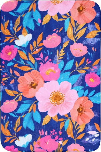 Badmat 60x90 cm - Antislip - Bloemen - Blauw - Roze - Badmatten voor badkamer - Badkamermat - Douchemat - Badkamer mat