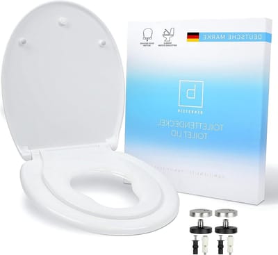 Premium Familie Toiletdeksel Softclose-Automaat Antibacterieel Ovaal Wit - Toiletdeksel Kinderinzet Soft Close - WC Bril Duroplast/Roestvrij Staal Toiletbril voor kinderen
