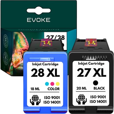 Evoke Compatibele Inkt voor Hp 27 28 Hp27 Hp28 C8727Ae C8728Ae XL 2X: Zwart+Tri-Color Cmy Cyaan Magenta Geel 38 ml 3320 3322 3325 3420 3425 3450 3520 3535 3550 3620 3645 3650 3651 3652 3740 3744 3745