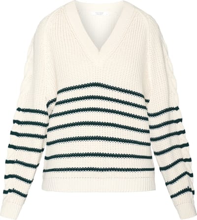 SISTERS POINT Miba-v.strip - Dames Trui - Cream/Pine - Maat XS