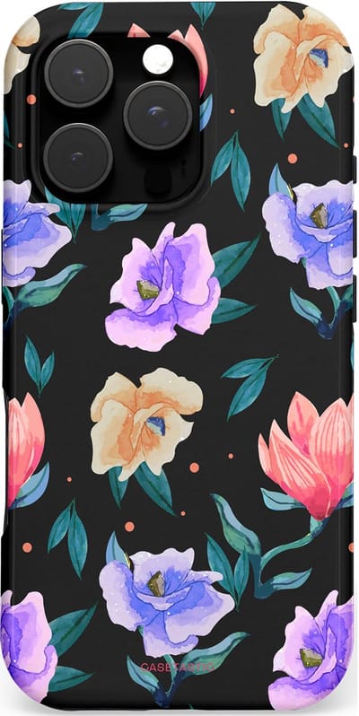 Casetastic hoesje geschikt voor Apple iPhone 16 Pro - MagSafe - Dubbellaagse bescherming - Avondtuin - Fashion Case - Zwart Petrol Lavendel