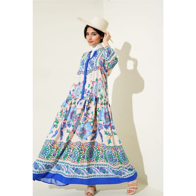 Geprinte V-hals Maxi-jurk