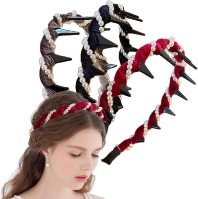 Vintage Skull Haarbanden - Set van 3 Parels, Zwart, Wijnrood en Bruin - Uniek en Stijlvol Accessoire voor Haarstyling