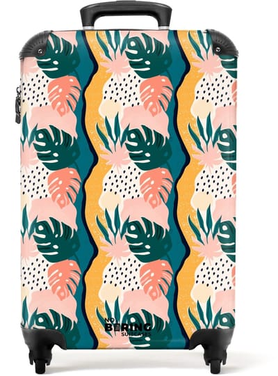 NoBoringSuitcases.com - Koffer dames - Monstera bladeren in diverse kleuren - Past binnen 55x40x20 cm en 55x35x25 cm - Trolley handbagage vrouwen - Valiezen met wieltjes volwassenen - Reiskoffer op wielen - Rolkoffer lichtgewicht