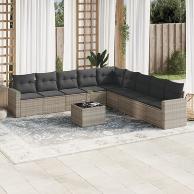 vidaXL - 10-delige - Loungeset - met - kussens - poly - rattan - lichtgrijs