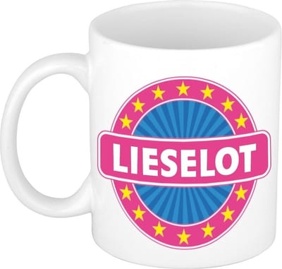 Bellatio Decorations - Lieselot voornaam - koffiemok - beker - wit/roze - 300 ml - Cadeau - Dames - Collega - Moederdag - Verjaardag