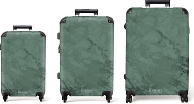 NoBoringSuitcases.com® - Kofferset 3 delig - Koffer lichtgewicht - Groen marmer - Reiskoffer set met 4 wielen - Handbagage trolley - Middelgrote rolkoffer - Ruimbagage koffer - Koffers met TSA slot