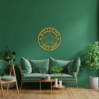 Wanddecoratie | Texas State Star Monogram | Metal - Wall Art | Muurdecoratie | Woonkamer |Gouden| 60x60cm