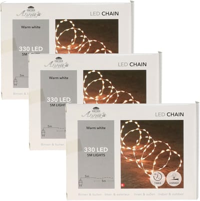Anna's Collection Draadverlichting lichtsnoer - 3x - 330 leds - warm wit - zilver draad - 500 cm - lichtdraad - kerstverlichting