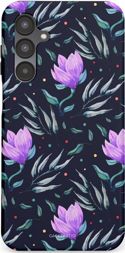 Casetastic hoesje geschikt voor Samsung Galaxy A16 - Dubbellaagse bescherming - Mystieke bloemenzee - Fashion Case - Donkerblauw Donkergrijs Grijs Lavendel