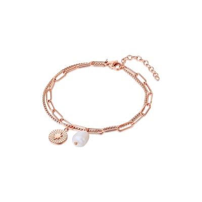 Valero Pearls Damesarmband Roestvrij staal zoet water Parel One Size Roségoud 32018612