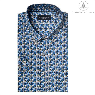 Chris Cayne - Blouse 1336 blauw print KM borstzak - maat L