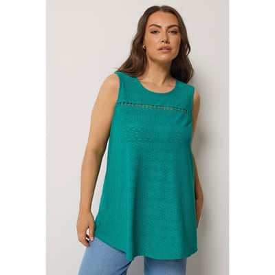 Yours Turkooise Mouwloze Top Met Broderie Anglaise Size 62-64