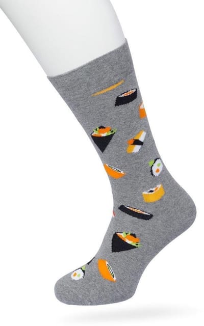 Bonnie Doon Heren Sokken met Sushi Print maat 40/46 Grijs - Thema Sokken - Sushi - Cadeau Sokken - Word je Happy en vrolijk van - Zacht Katoen met Gladde Teennaad - Comfortabel - Perfect Cadeau - Medium Grey Heather - BT992137.112