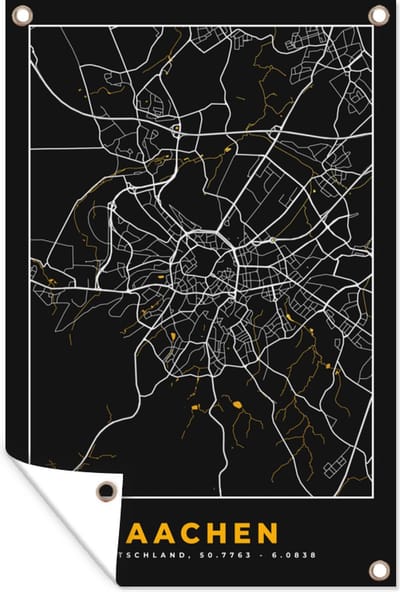 Muurdecoratie Aachen - Goud - Stadskaart - Plattegrond - Kaart - Duitsland - 120x180 cm - Tuinposter - Tuindoek
