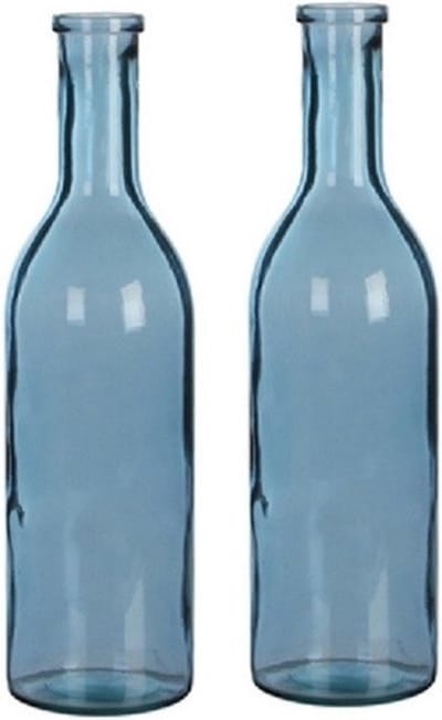 Mica Decorations Rioja Fles Vaas - 2x - H50 x D15 cm - Gerecycled Glas - Blauw - bloemenvaas