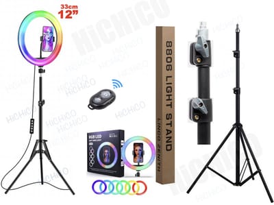 Selfie LED Ring Lamp 33Cm + Tripod Stand 210CM hoog Inclusief Bluetooth afstandsbediening en Telefoonhouder Selfie - lamp - Ringlamp - Statief - Tik tok - flitser – Make up light – Studiolamp – Ring Light van HiCHiCO®