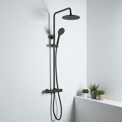 CECIPA MAX® Regendouche - Ø 23 cm - Waterbesparend - Inclusief thermostaatkraan - Verstelbare hoogte 83-113 cm -Regendoucheset - Zwart